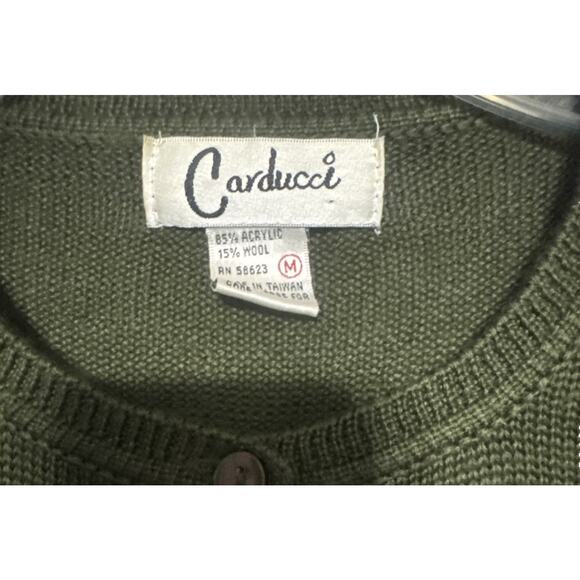 Carducci VTG Green Embellished Cardigan Sweater Medium Teacher Holiday Christmas - Picture 3 of 5